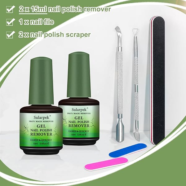 Sularpek Magic Remover Set, 2 Pcs Removedor Esmalte Permanente, Quita Esmalte Semipermanentes Para Uñas, con Lima de Uñas y Rascador de Esmalt, Elimina Fácil y Rápidamente el Esmalte - 2