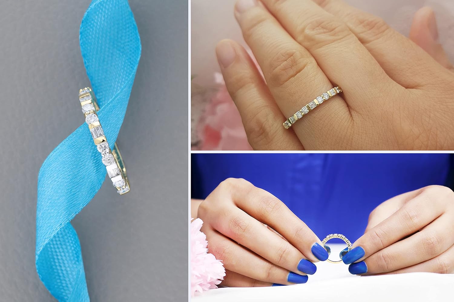 Dazzlingrock Collection 0.40 Ctw Baguette & Round White Natural Diamond Stackable Wedding Band for Women in Real Solid Gold - Image 4