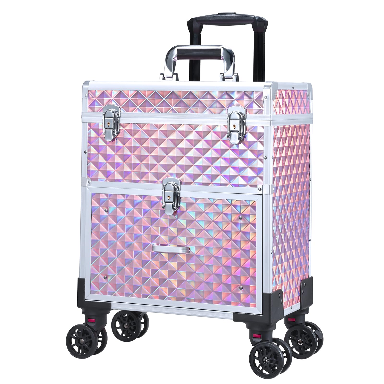 Kosmetikkoffer Trolley Kosmetik Trolley mit Schublade Make up Koffer Schminkkoffer Friseurkoffer mit Rollen Beauty Case Nagelkoffer Nageldesign Koffer,Rosa