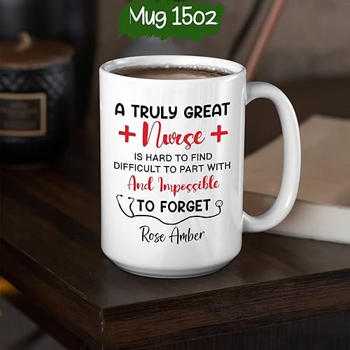 Miniatura 6 de Taza de estetoscopio  Taza personalizada con texto en inglés A Truly Great Nurse Is Hard To Find Difficult To Part With And Impossible to Forget,