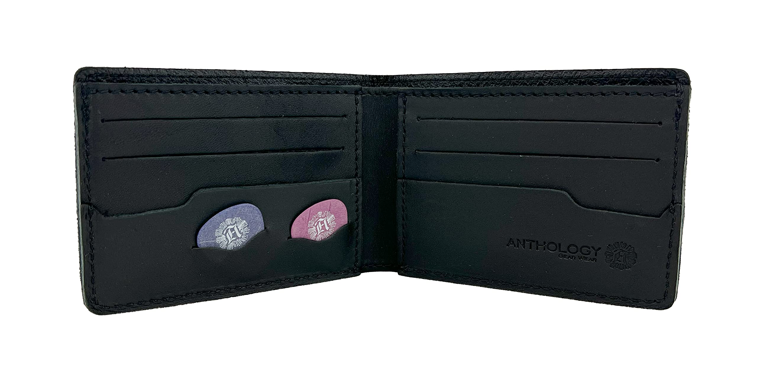Anthology Gear Minimalist Bi-fold Leather Wallet - with Guitar Pick Holder Full Grain Leather (Carbon Black)