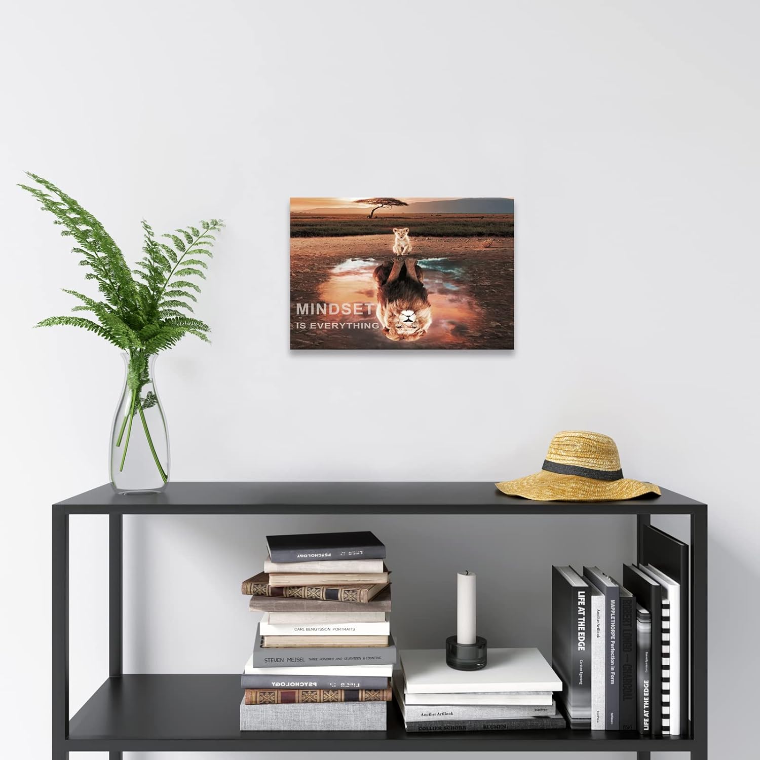 Mindset Is Everything Wall Art Lion Motivational Canvas Wall Art Posters Prints 1 Pieces Inspirational Quote Painting for Office Bedroom Decor (12" W x 18" H) - Image 2