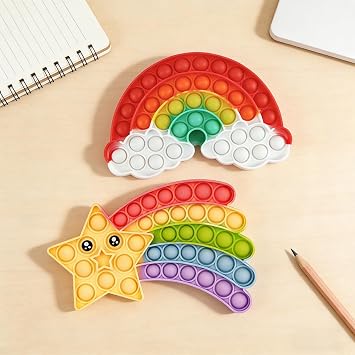 2Pcs Pop It Fidget Toys Silicone Push Pop Bubble Sensory Pop Fidget Toy Stress Relief Fidget Popper Toys for Kids Adults Quiet Popping Toy for Focus Travel Classroom Gift Rainbow, Clouds