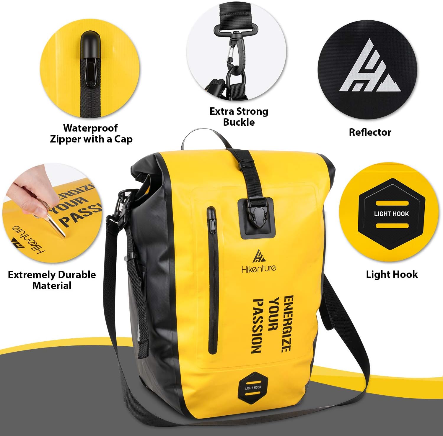 Hikenture Bike Panniers Rear Rack Waterproof 27L Bicycle Saddle Bags Commuter Backpack Laptop Pannier Trunk Side Storage Cycling Pack Cargo Luggage Carrier Bike Accessories(Yellow) : Sports & Outdoors