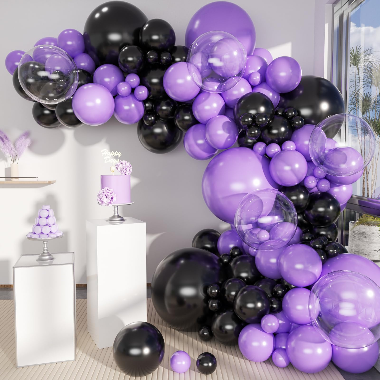 MOXMAY Purple and Black Balloons Garland Arch Kit, 151Pcs Latex Balloons Different Sizes 18 12 10 5 inch for Birthday, Graduation, Baby Shower,