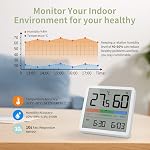 NOKLEAD Thermomètre intérieur numérique Hygromètre : Moniteur de température et d'humidité avec capteur précis, petit compteur d'humidité alimenté par batterie avec date d'heure pour la maison Garage Salle de bébé à serre (Blanc)