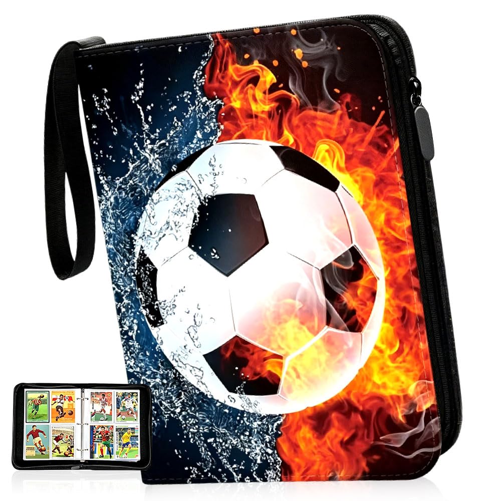 HATFRYF Football Trading Card Albums, 4 Pocket Fits 400 Cards Trading Binder Folders Book with 50 Removable Sleeves Cards Compatible Pocket Zipper Book for Game Card Collection（B）
