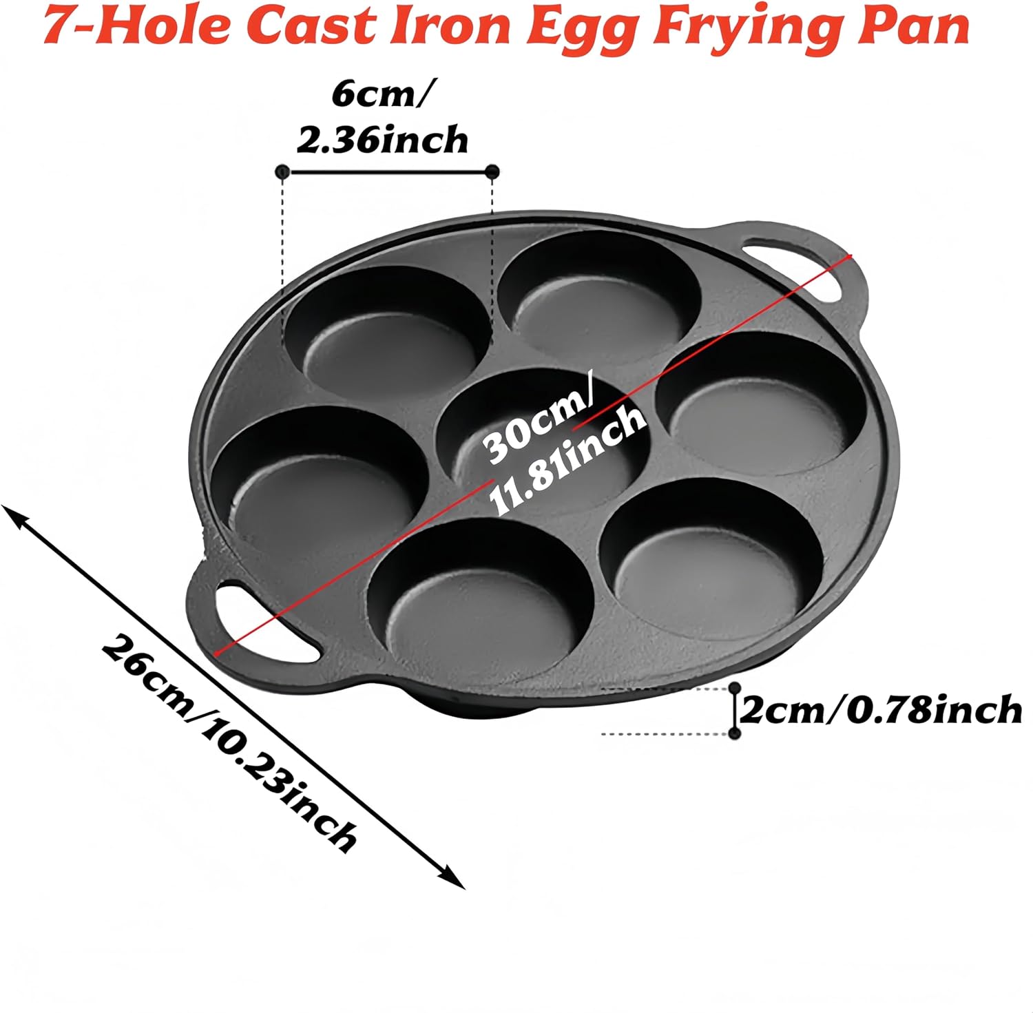 Cast Iron 7-Cup Egg Pan, 10" Omelette Pancake Pan, Oven Safe