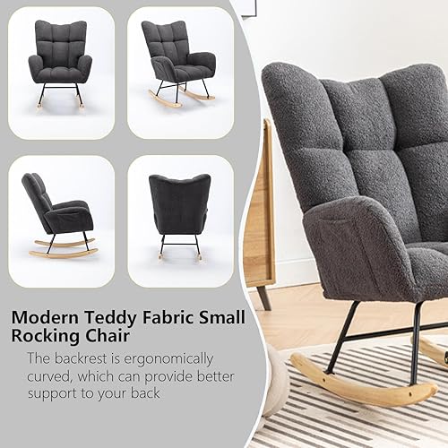 Miniatura 7 de ivoros Silla mecedora para guardería, mecedora de tela de peluche, asiento acolchado con respaldo alto, sillas modernas para guardería, dormitorio,