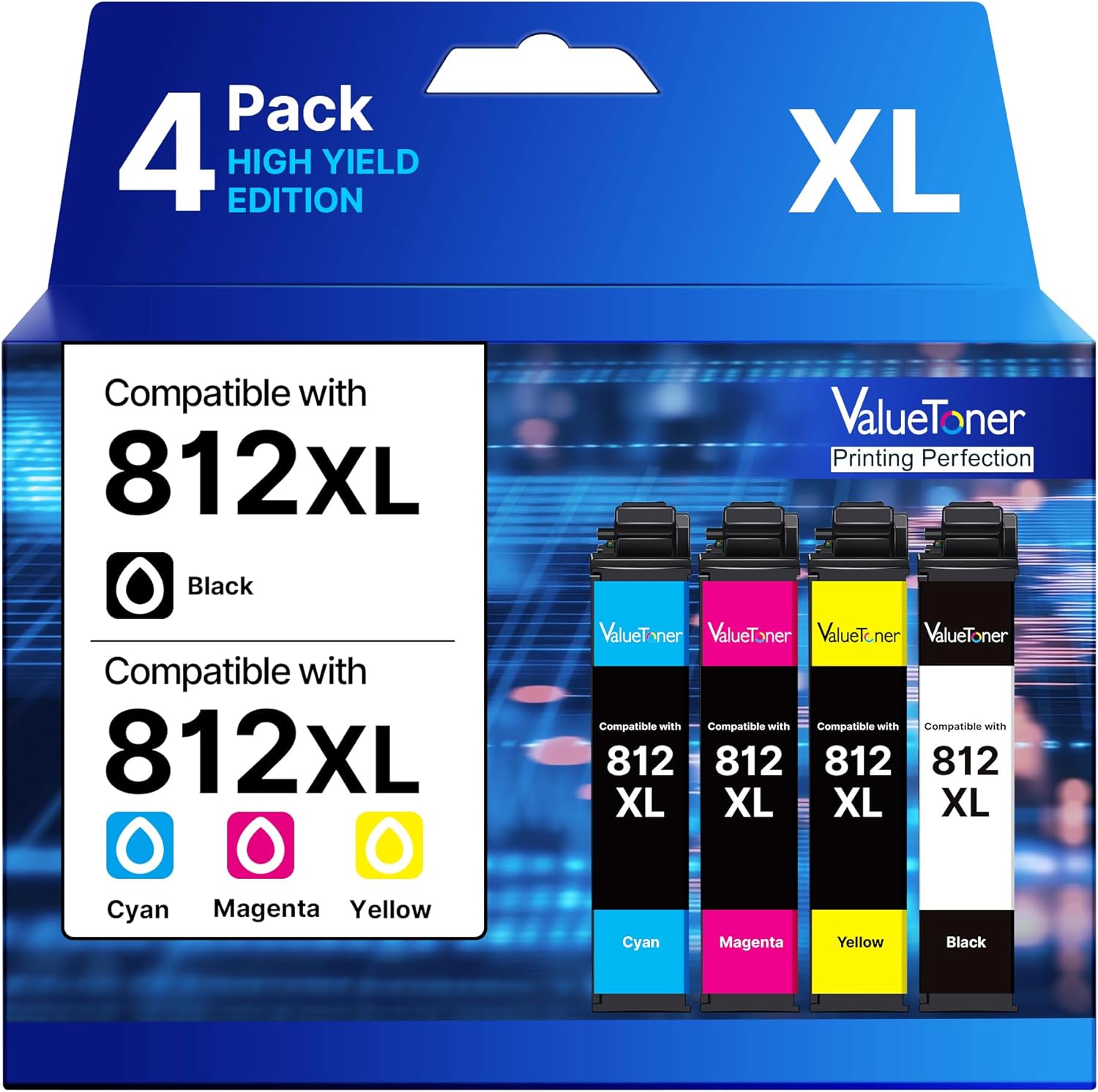 812XL Ink Cartridges Combo Pack Remanufactured for Epson 812XL Ink Cartridges | 812XL 812 Ink Cartridge for Epson Workforce Pro WF-7840 WF-7820 WF-7310 EC-C7000 (4 Pack,Black Cyan Magenta Yellow)