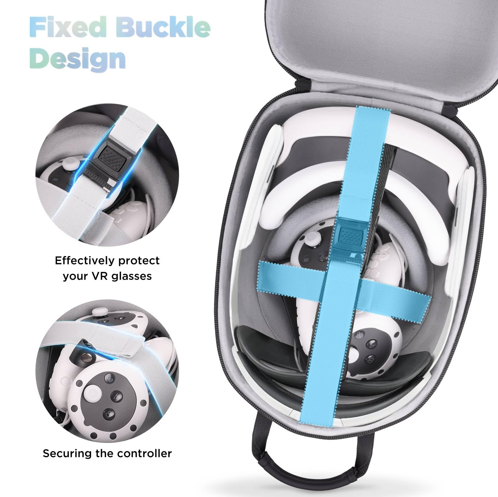 FOREGOER Hart Tragetasche kompatibel mit Oculus Meta Quest 3/Quest 3S/Quest 2/Vision Pro mit Elite Strap für VR Gaming Headset und Touch Controllers Zubehör, Lagerung Reisen (Schwarz) - 4