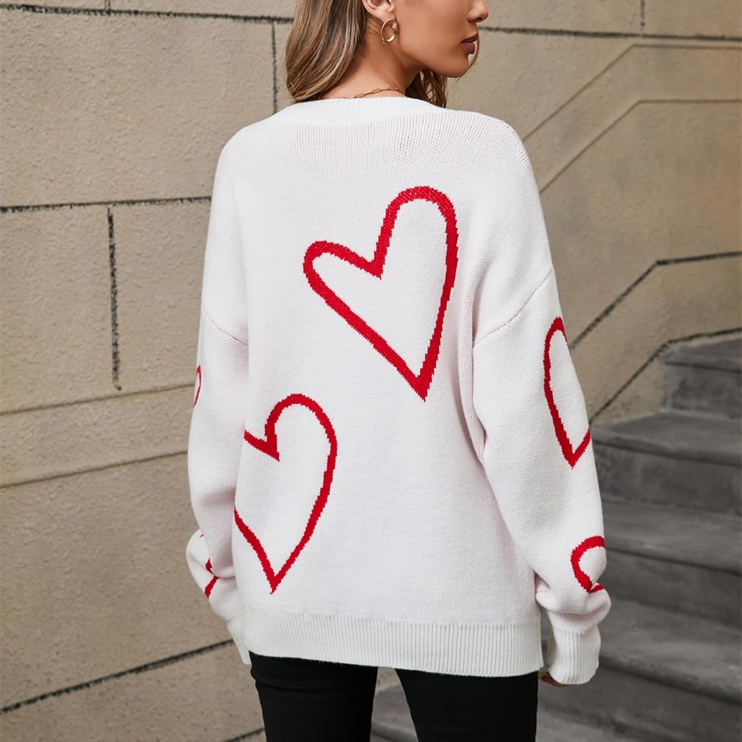 Women Heart Sweaters Long Sleeve Loose Fit Pullover Tops Valentines Day Knit Sweater for Teen Girls Streetwear - Image 7