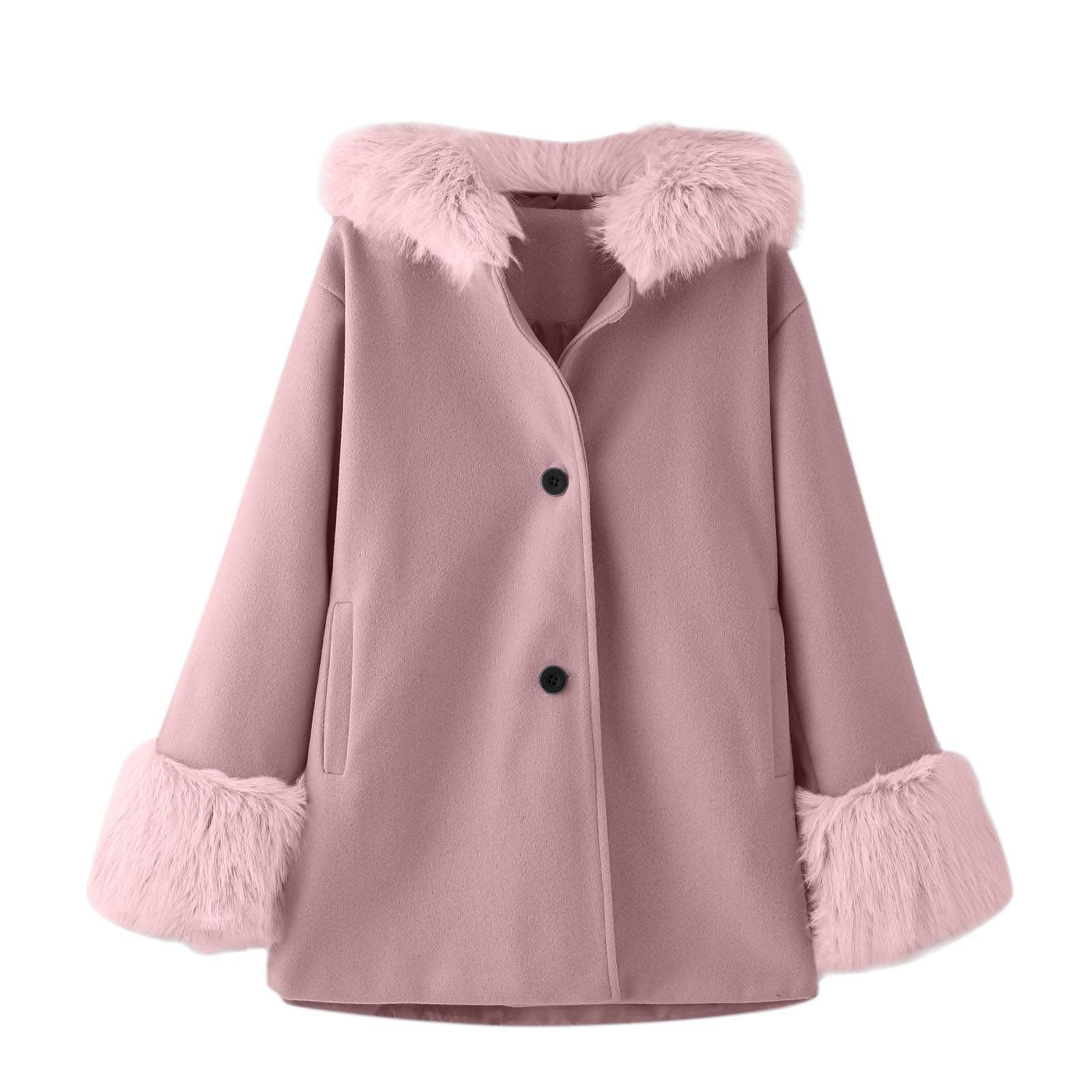 Abrigo de Invierno para Niña en Tejido de Algodón Lavado con Refuerzo,Abrigo de Invierno para Niña con Mangas Largas y Capucha con Adornos de Peluche Sintético, Chaqueta para Niña con Bolsillos