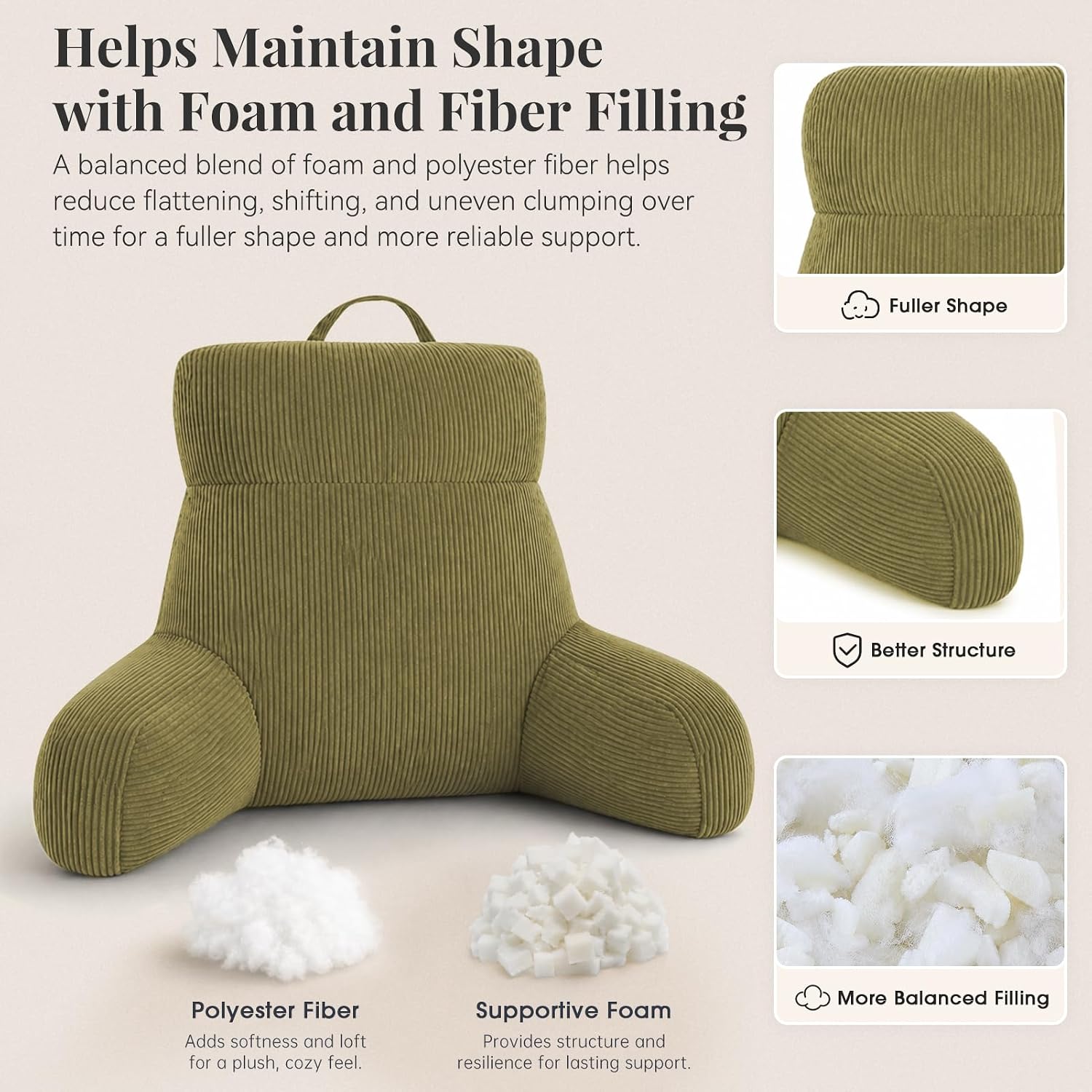 Reading Pillow with Arms, Bed Rest Back Support Pillow for Sitting Up, Large Backrest Cushion for Couch, Sofa or Floor, Ideal for Reading, Relaxing and Lounging at Home (Forest Green, 18inch)