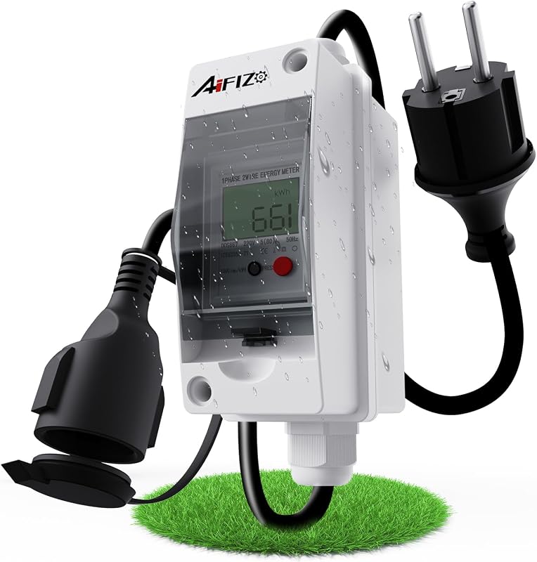 AIFIZO Hordozható Digitális Áramfogyasztásmérő 230V KWH Mérő Lakóautóhoz Elektromos Autóhoz Háztartáshoz Gumikábellel