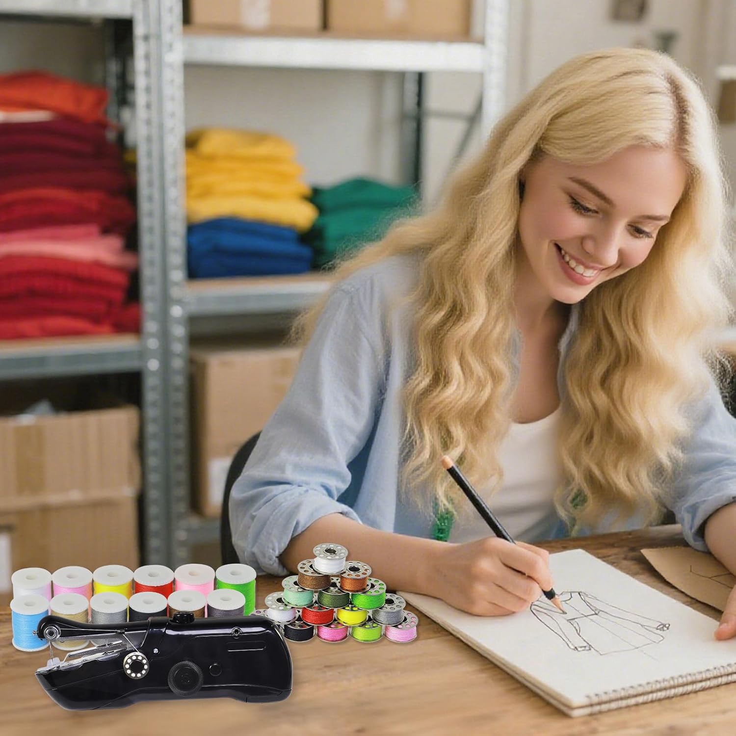 Handheld Sewing Machine with Storage & 42-Piece Sewing Kit, Portable Mini Sewing Machine for Beginner, Electric Switch, 2 Speed Modes, Easy to Operate, Hand Stitching Machine for DIY Fabrics Clothes - Image 6