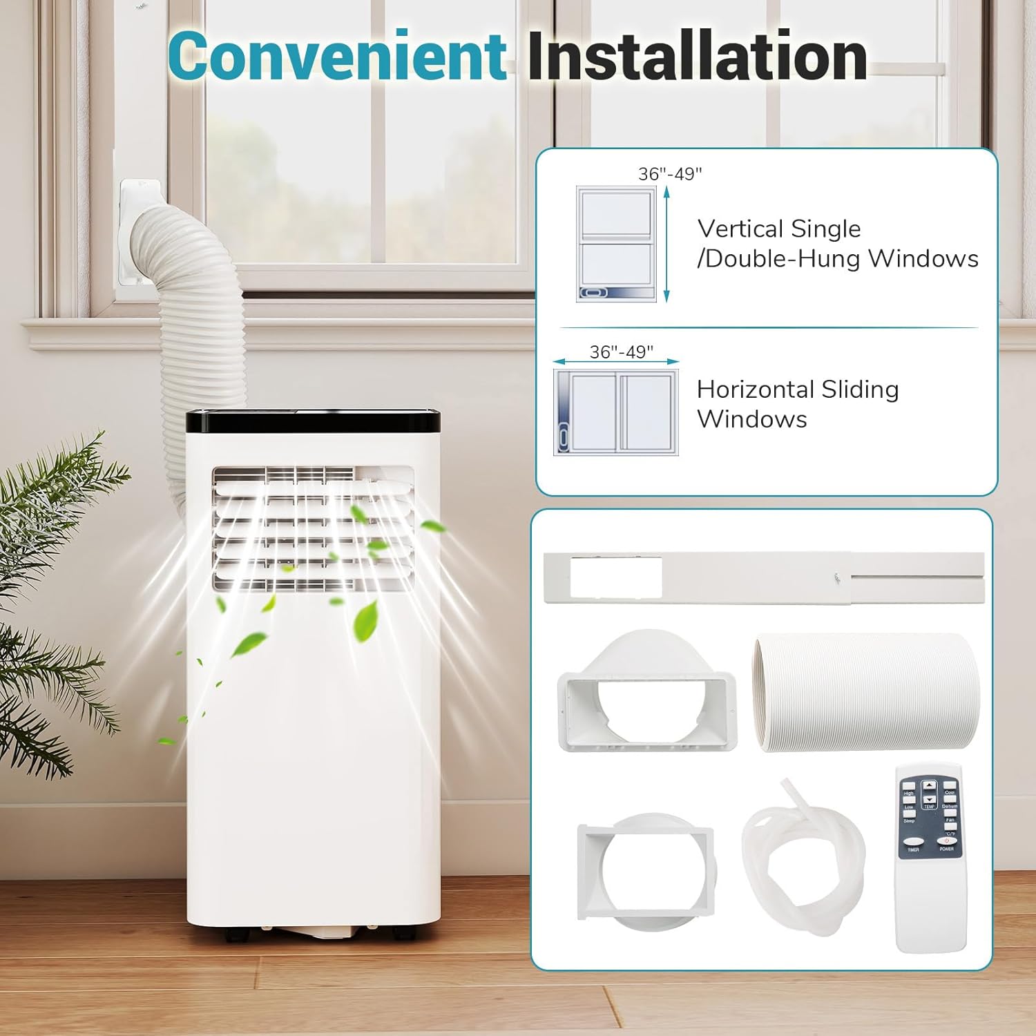 DORTALA Portable Air Conditioner 10000 BTU, 3-in-1 AC Unit with Remote Control, Dehumidifier, 24H Timer, Window Kit, Stand Up AC for 450 Sq.FT Bedroom, Dorm