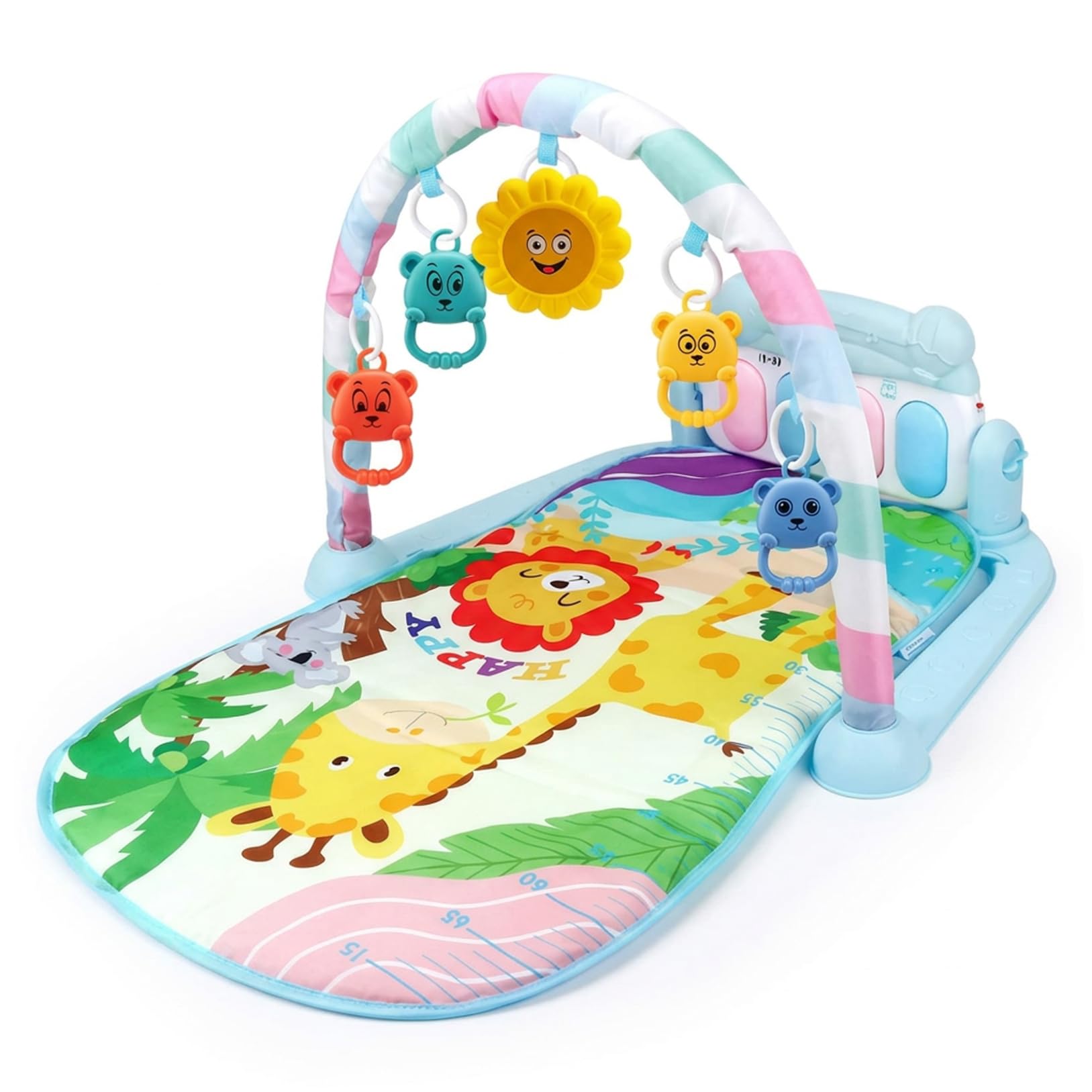 Tapallmy Baby Gym Play Mat Baby Activity Center with Kick Piano & Detachable Toys Play Mat for Infants 0 36 Months with Animal Patterns Blue