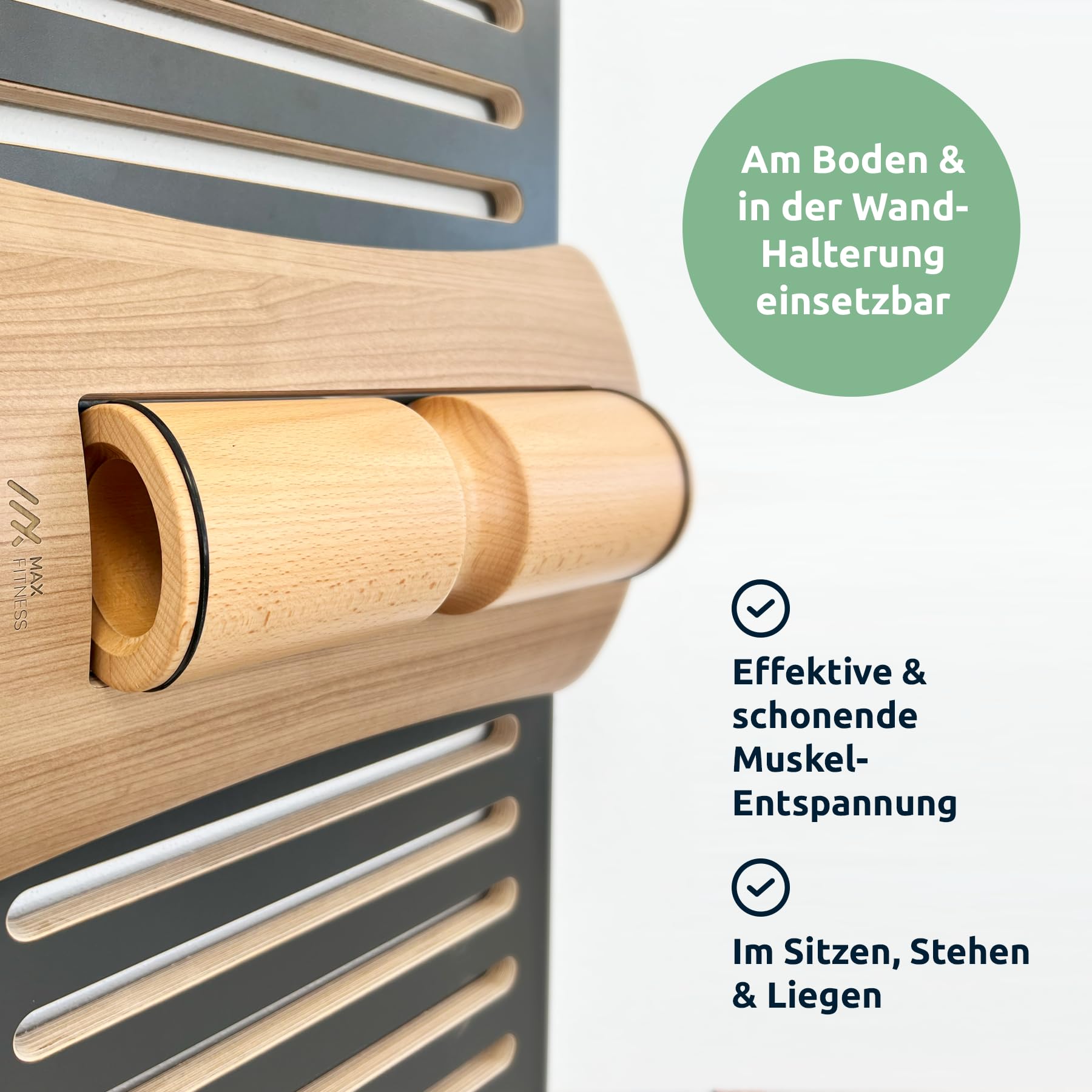 MaxFitness Faszienrollen – verschiedene Varianten - SpikeRoll, WoodRoll, ClassicRoll, DuoRoll - Rückenmassage, Fußmassage, Reflexzonen, Triggerpunkte, Faszientraining (WoodRoll)