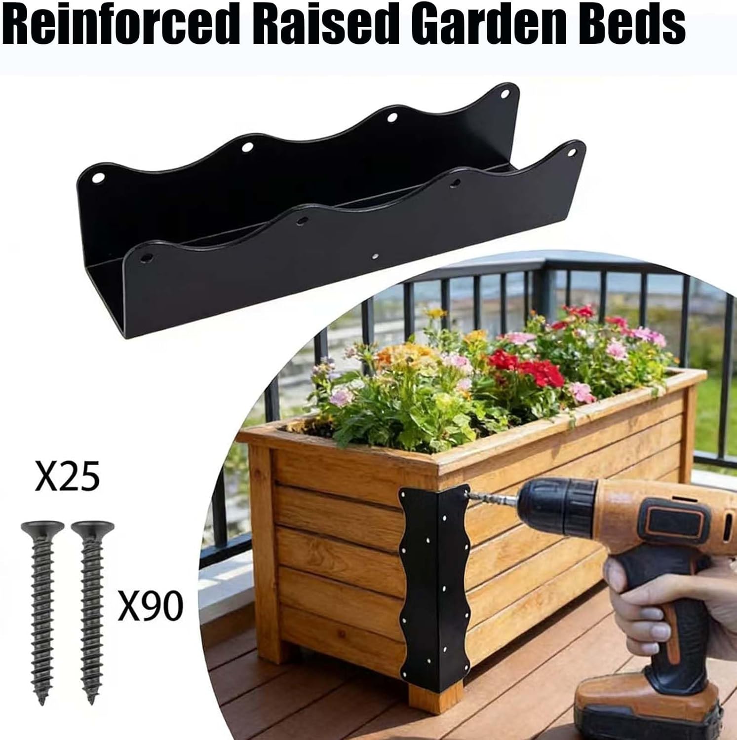 8 Pack Raised Garden Bed Corner Brackets, 11"x3"x3" Heavy-Duty Metal Rust Resistant Corner Brackets Reinforced Connectors with Screws Fits 12"-24" Garden Bed Shelves Wood Frame