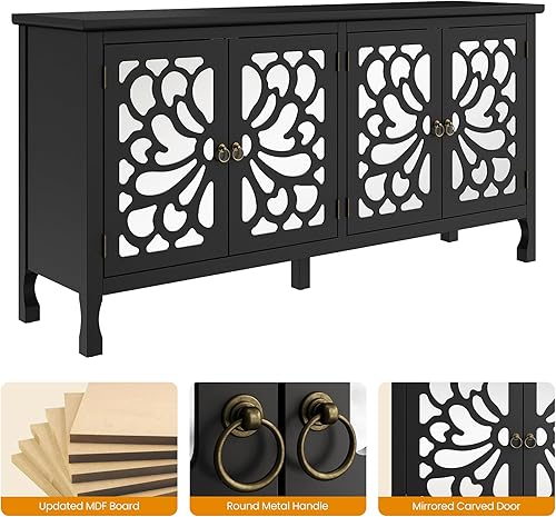 Miniatura 5 de RoyalCraft Armario buffet aparador con almacenamiento, armario decorativo de 63 pulgadas con 4 puertas y estantes ajustables, consola multimedia