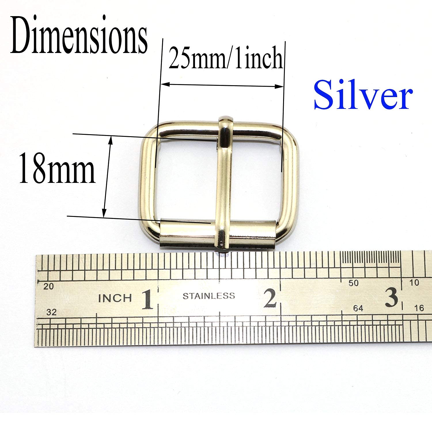 RuiLing 12pcs 1" Silver Belt Buckle With Roller Adjustable Rectangle Ring Tri-Glide DIY Leather Craft Garment Accessories for Shoes Backpack Clothes Bag Strap Metal Pin Buckles 25x18mm 2