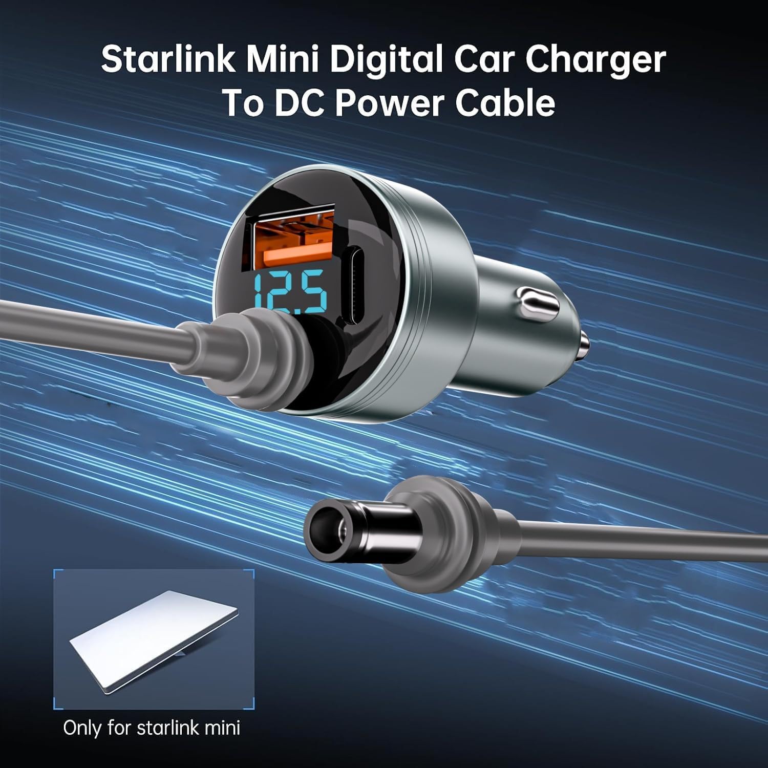 Starlink Mini 12V Car Charger, 16 AWG Cable, Starlink Mini Car Adapter,Waterproof, Built-in Protections (car Adapter & 16ft Cable)