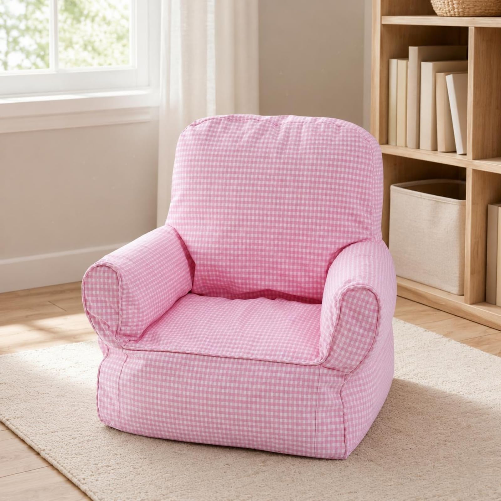 LOVIVER Poltrona per Bambini Sedia Divanetto Poltroncina Seduta con Rivestimento in Tela E Imbottitura in Spugna Rimovibile E Lavabile Adatta per Cameretta Lettura, Rosa, Tinta Unita