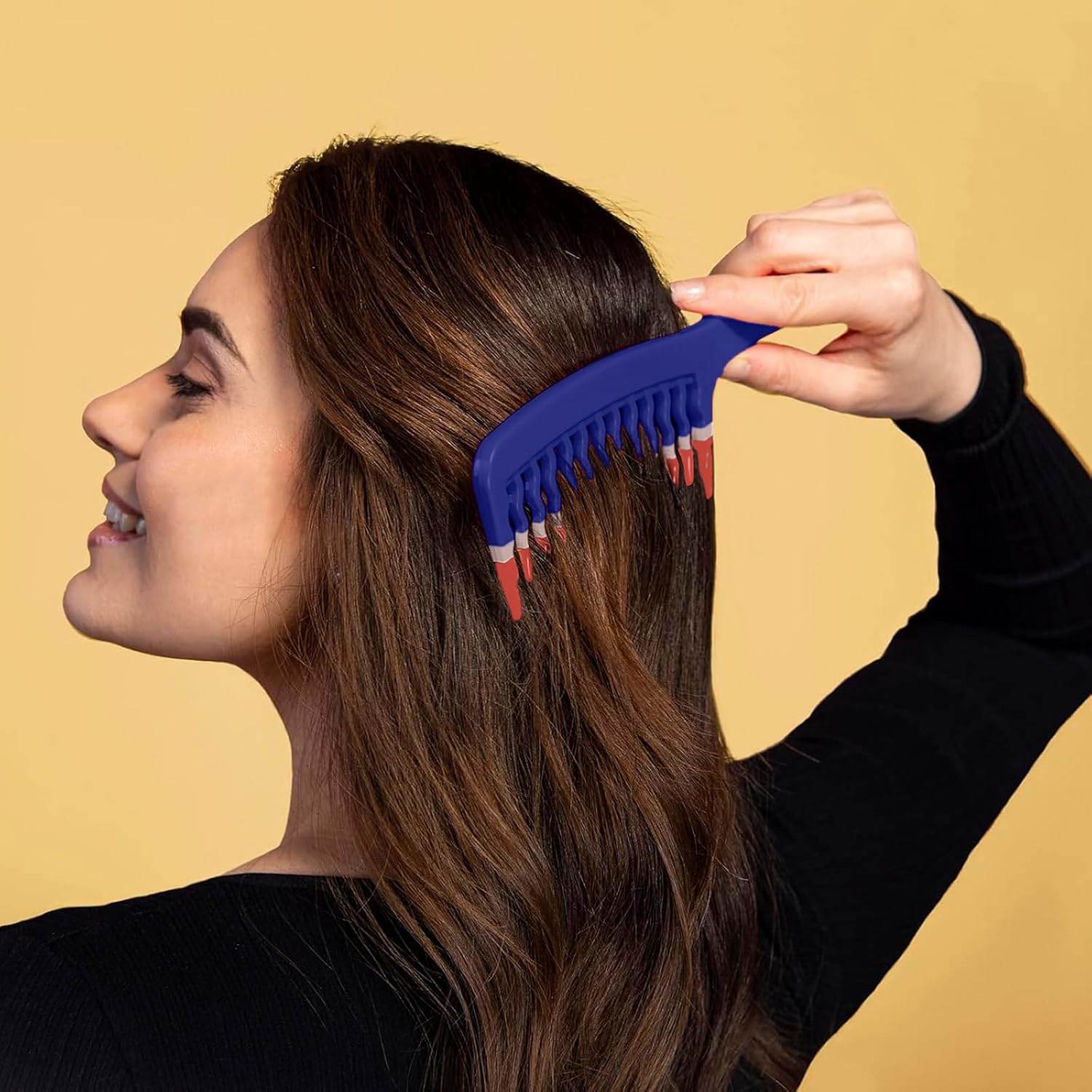 Extra Large Wide Tooth Shower Detangler Curve Comb for Thick, Curly, Wavy & Natural Hair - Pain-Free Knot Removal, Anti-Static, Frizz-Free, Ergonomic Handle & Easy Hanging - Blue with Scrunchie