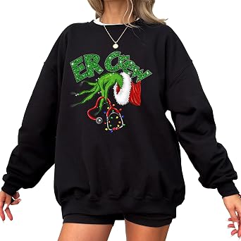 Christmas ER Crew Sweatshirt Printed Unisex Crewneck Fleece Pullover with Festive Medical Holiday Design