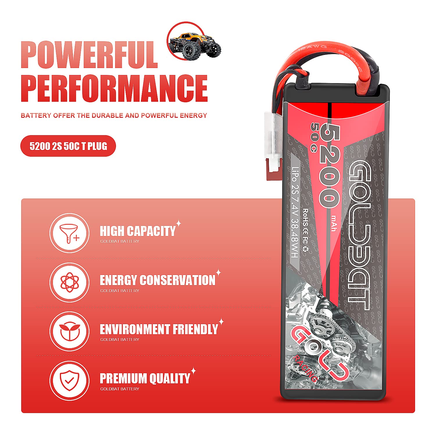 Amazon.co.jp: 7.4V リポバッテリー 5200 mAh 50C 2S RC リポ