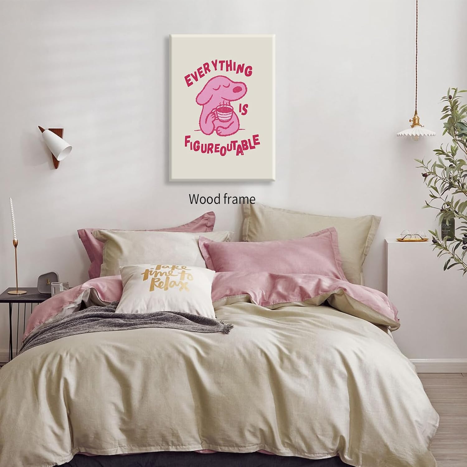 Pink Dog Positive Affirmations Quote Wall Art Motivational Cute Animal Posters 12X16 inch Framed Everything Is Figureoutable Prints Kids Bedroom Wall Decor