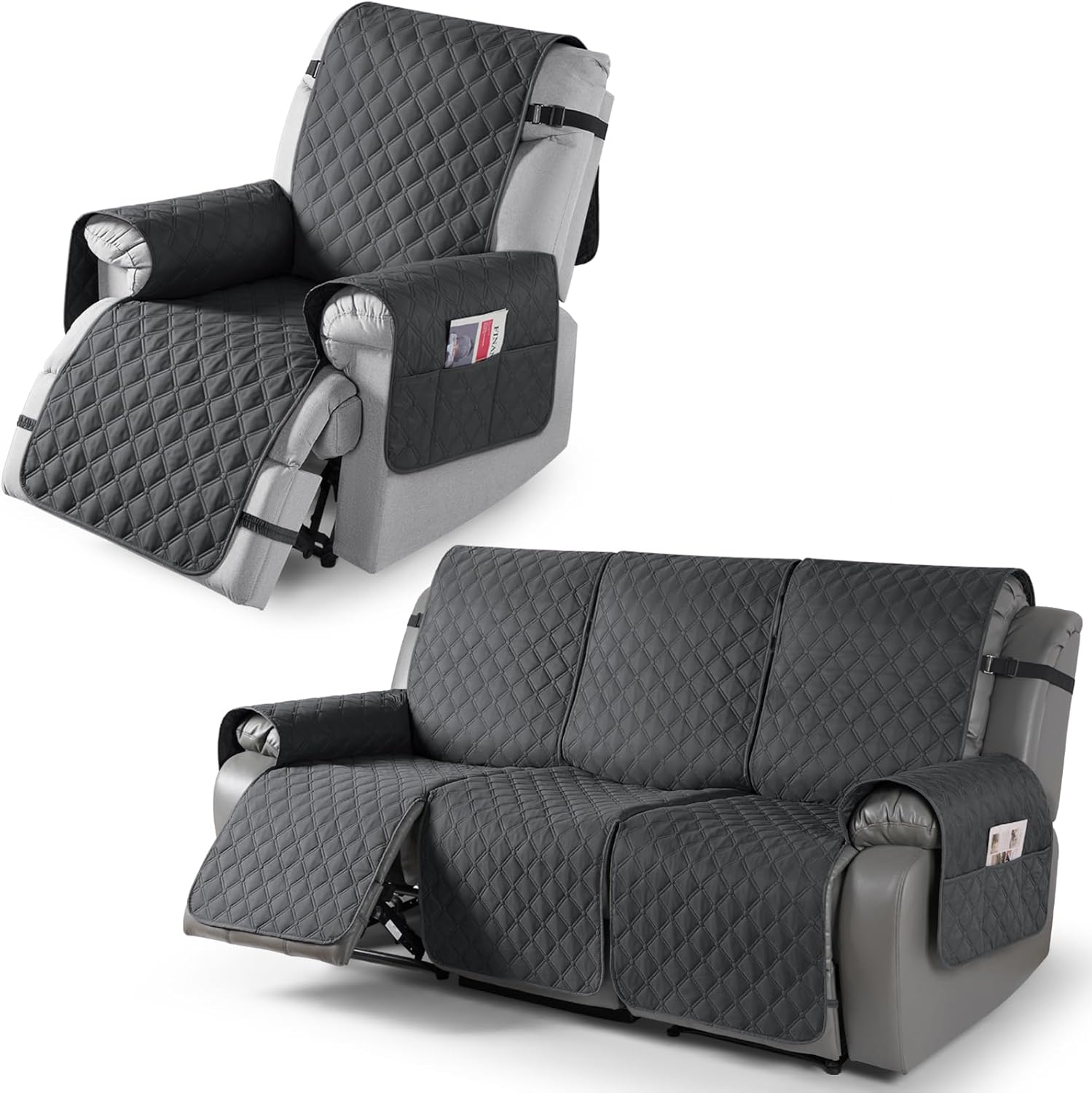 TAOCOCO 100% Waterproof Recliner Chair Cover & Recliner Couch Cover(Charcoal Gray)