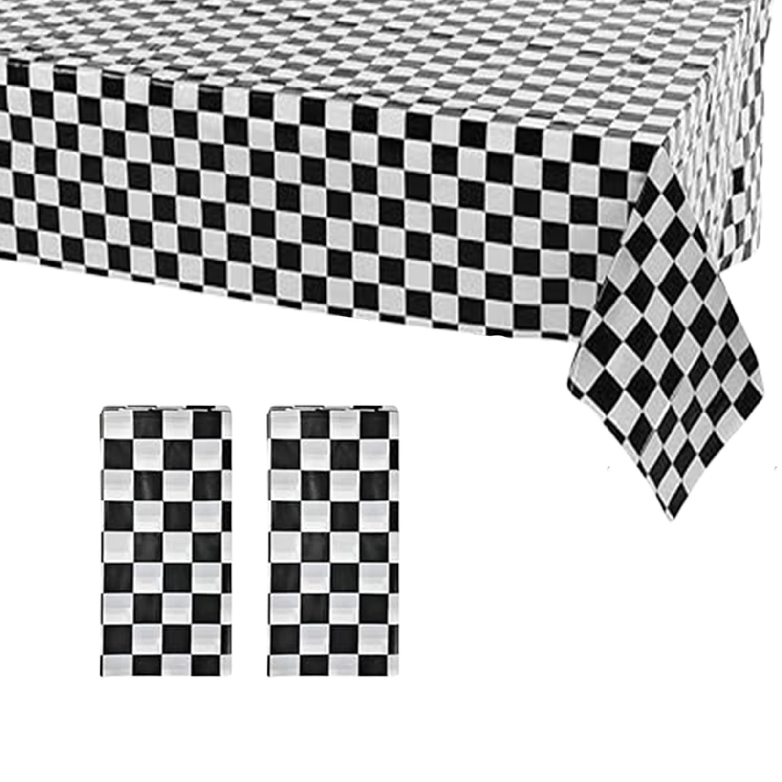 2pcs 137 x 274cm Black White Checkered PVC Table Cloth Wipeable Tablecloths Rectangular,Plaid Tablecloth Plastic Clean Tablecloth Waterproof
