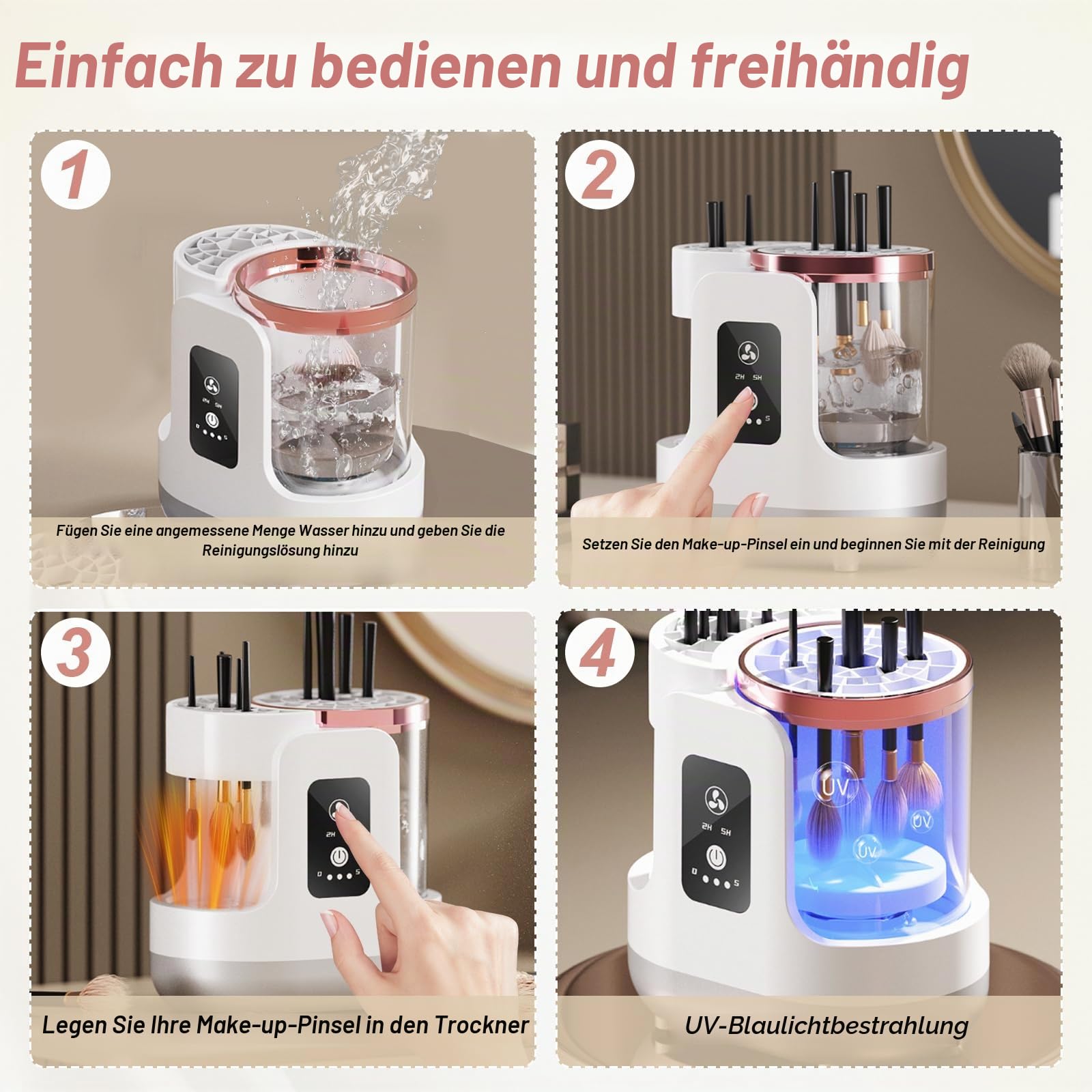 Elektrischer Pinselreiniger Make Up 3-in-1 Automatische Schminkpinsel Reinigungsmaschine mit Trocknungsfunktion & aufbewahrung für Pinselgrößen, Make up Schwamm, Beauty Blender
