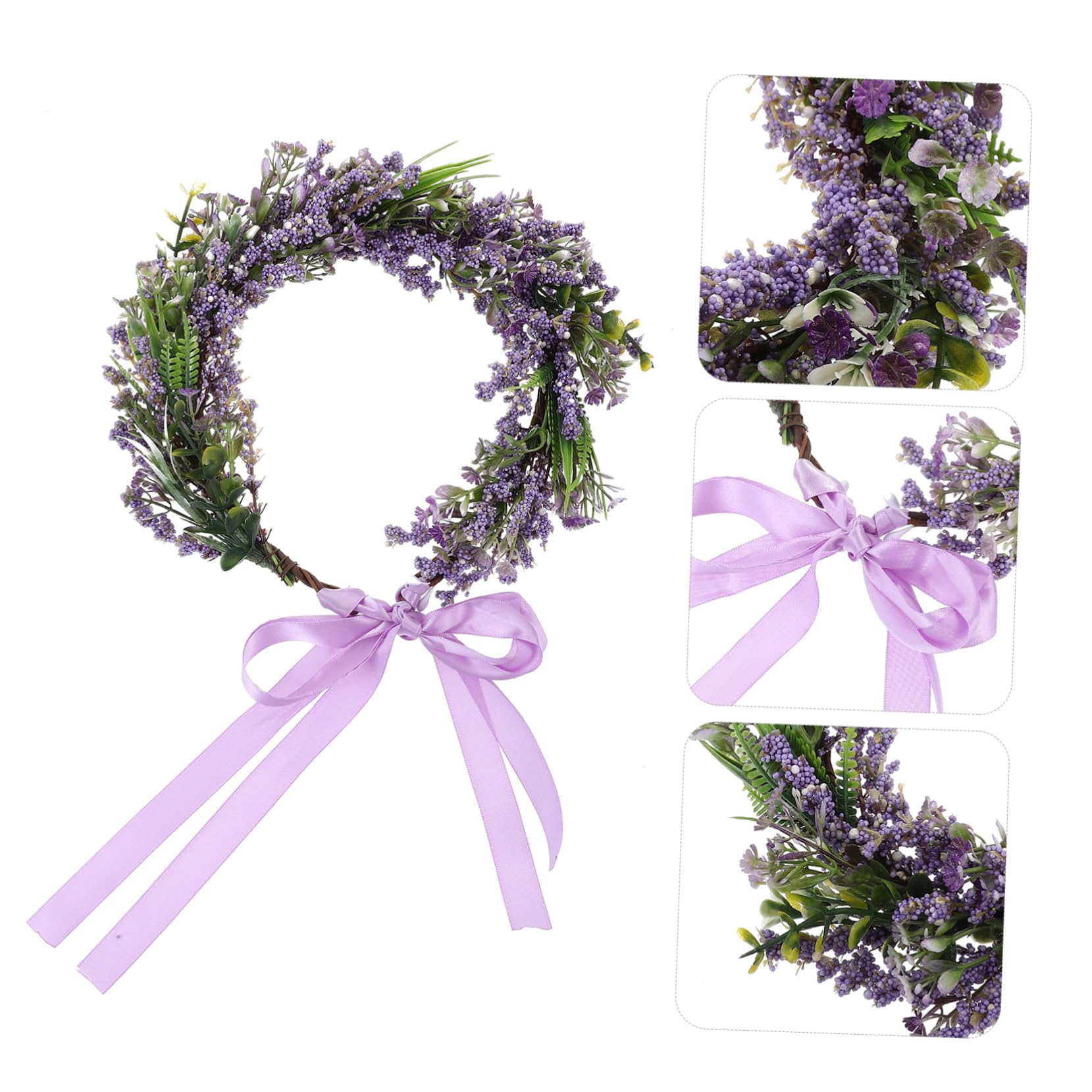 MAGICLULU 3 Piezas de flores hair topper morat accesorios para el cabello de boda diadema de flores moradas tiara tocado de guirnalda de las anillo de pelo ropa