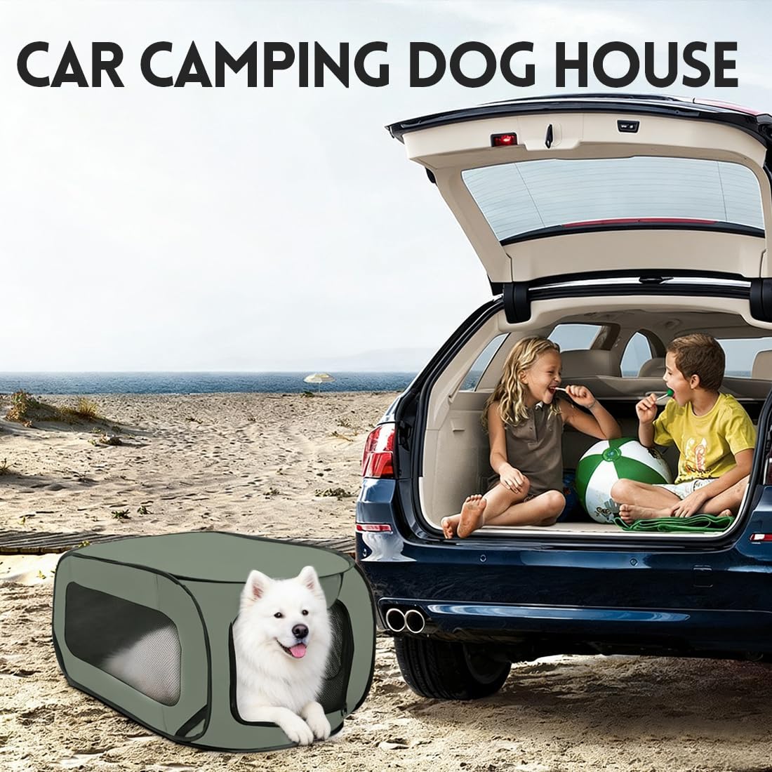 Faltbare Auto Hund und Katzentransportbox 92x52x52cm aus wasserdichtem Oxford Stoff für Tiere bis 30kg, doppeltürige belüftete Transporttasche für Autofahrt Camping Tierarzt Weiß