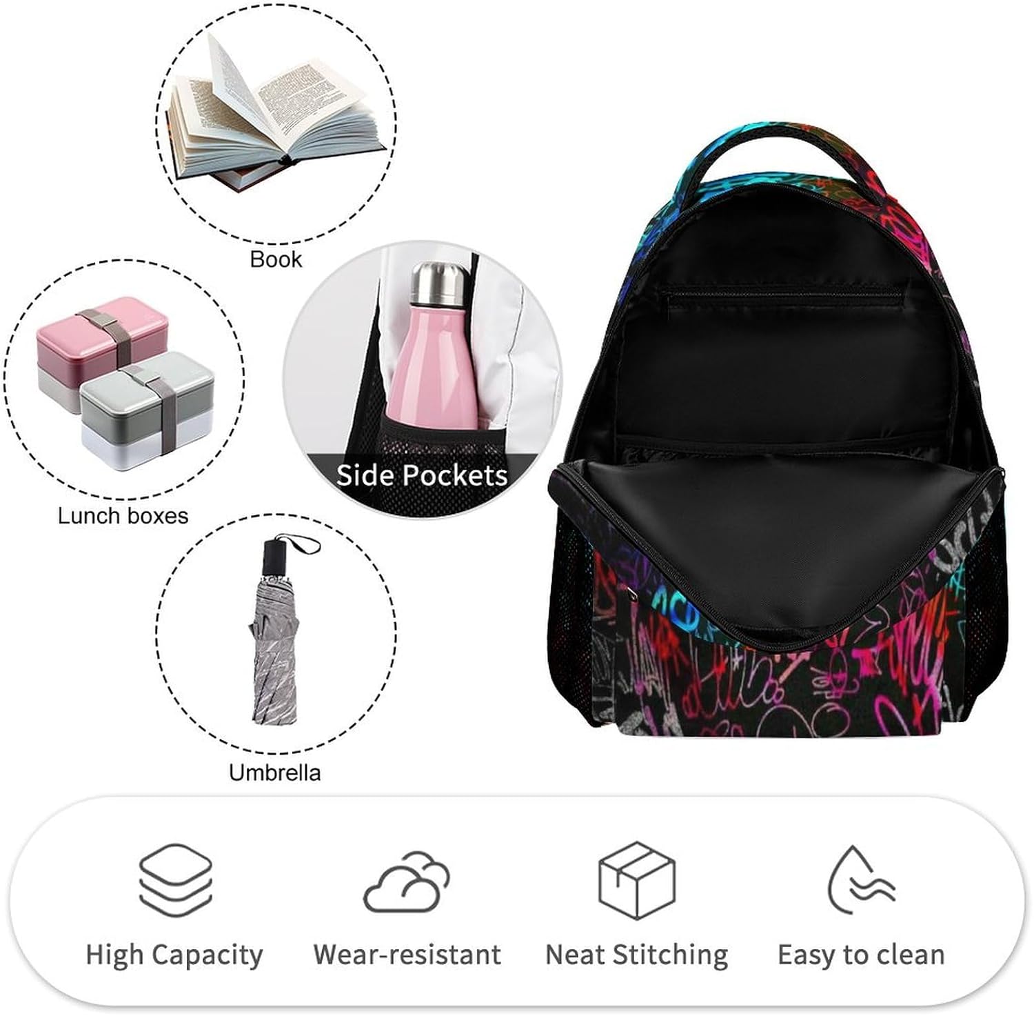 Graffiti Art Daily Backpack, Hip Hop Art Backpacks Travel Laptop Daypack School Backpack for Kids Adult