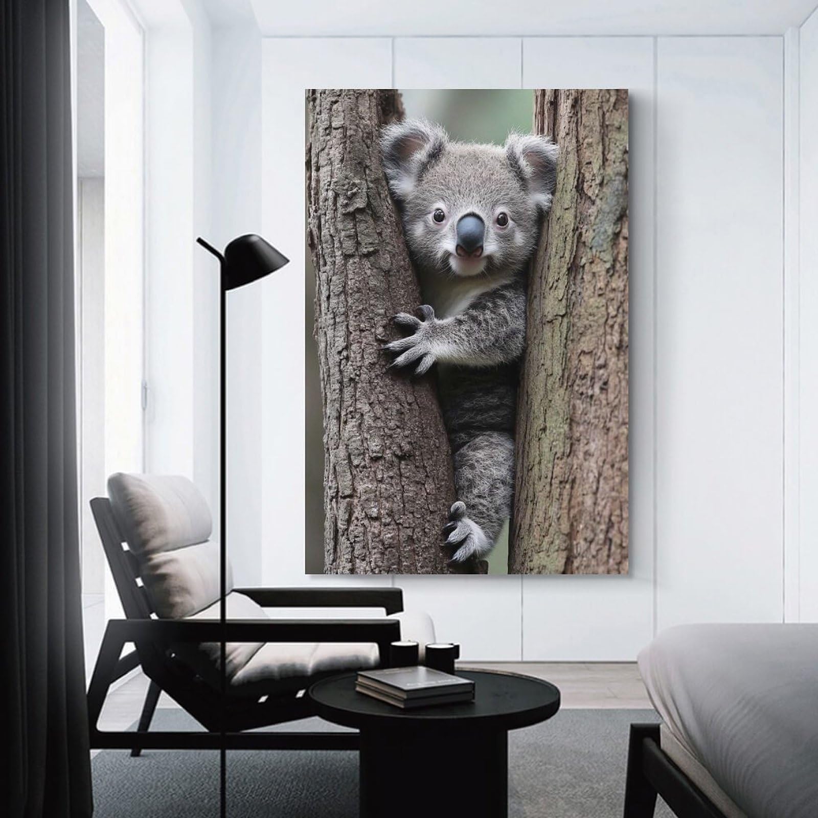 Junmoney Cute Koala Climbing A Tree Wall Art Print, 20x30inch(50x75cm), for Entryway, Lounge Links Or Small Walls, Decorative Wall Art for Narrow Spaces