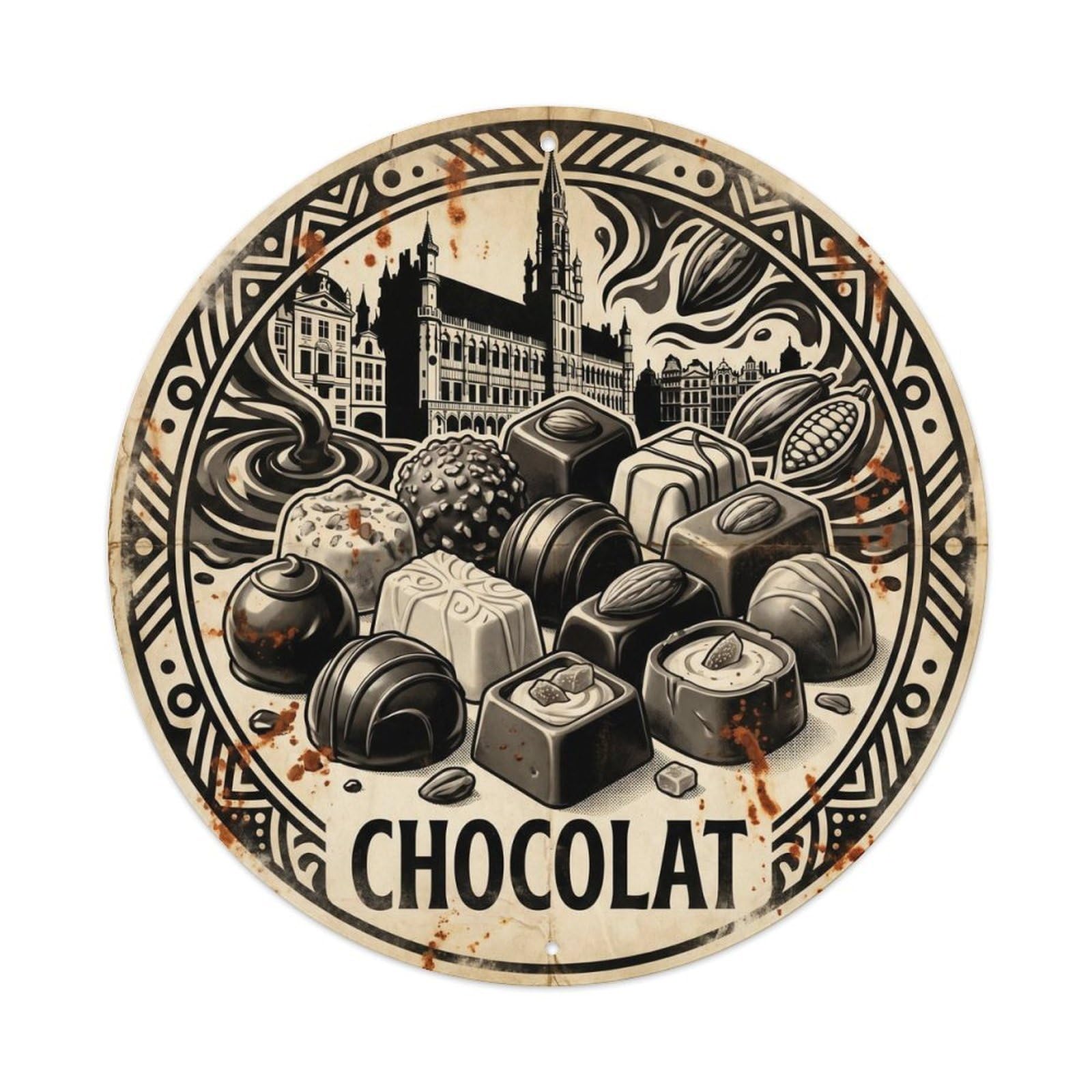 Olyhtr 8X8inch Classic Style Confectionery Dessert Belgian Patisserie Retro Contrast Metal Tin Sign