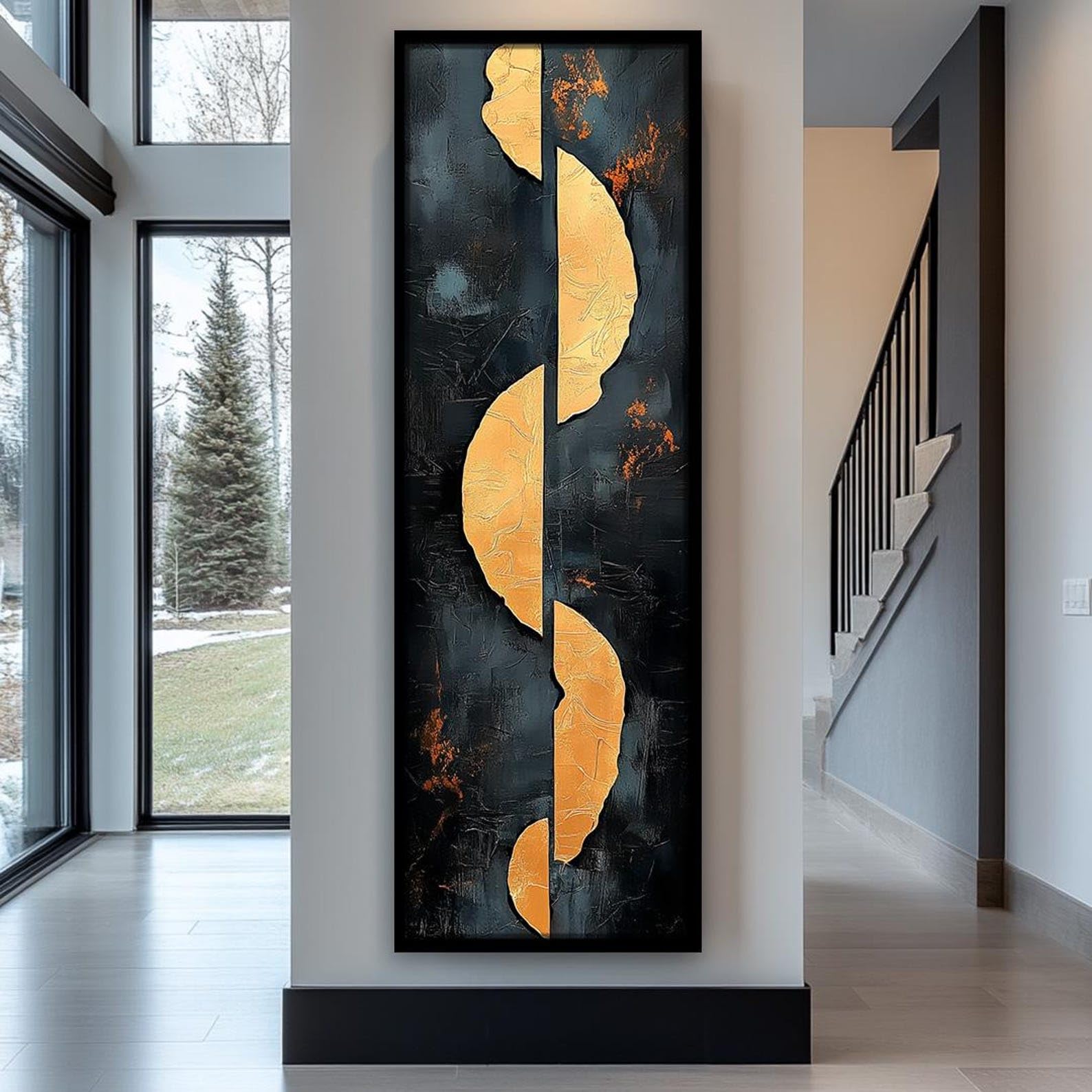 LMYCHENG Pionowy abstrakcyjny obraz na czarno-złotym płótnie, styl skandynawski, idealny do sypialni, biura lub przedpokoju (40 x 120 cm/rama wewnętrzna).