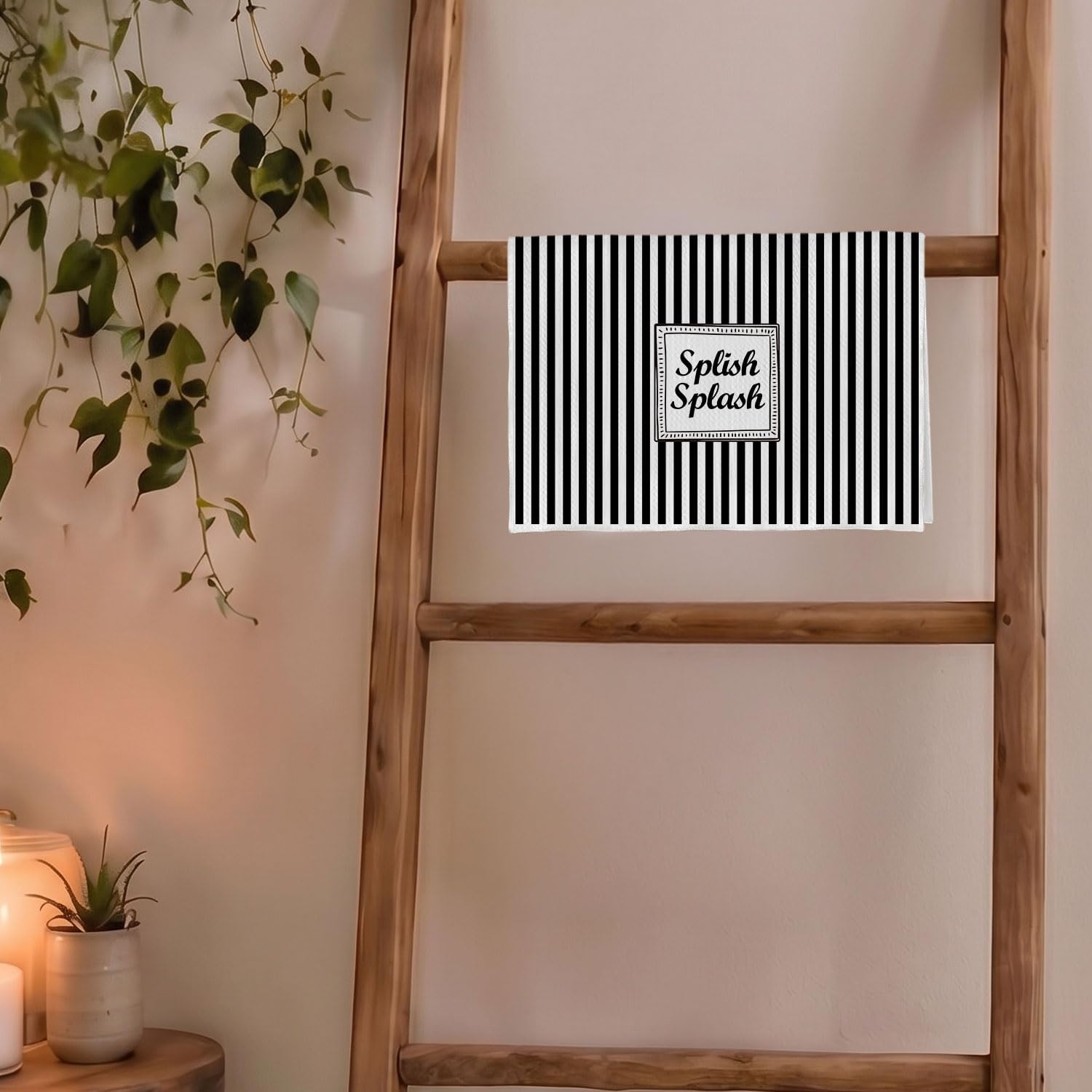Funny Striped Bathroom Decor - Minimalist Hand Towels for Bathroom, Retro Black and White Hand Towels, Splish Splash, 16 X 24 Inch