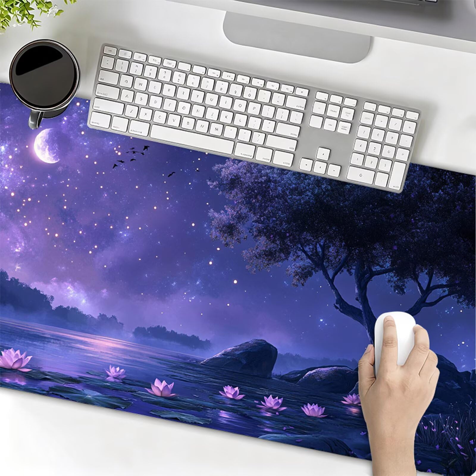 Podkładka pod mysz XXL 1000x500x3mm fioletowa podkładka pod mysz podkładka pod mysz drzewo poprawia precyzję i szybkość, antypoślizgowe wodoodporne, szyte krawędzie, akcesoria do gier, komputer
