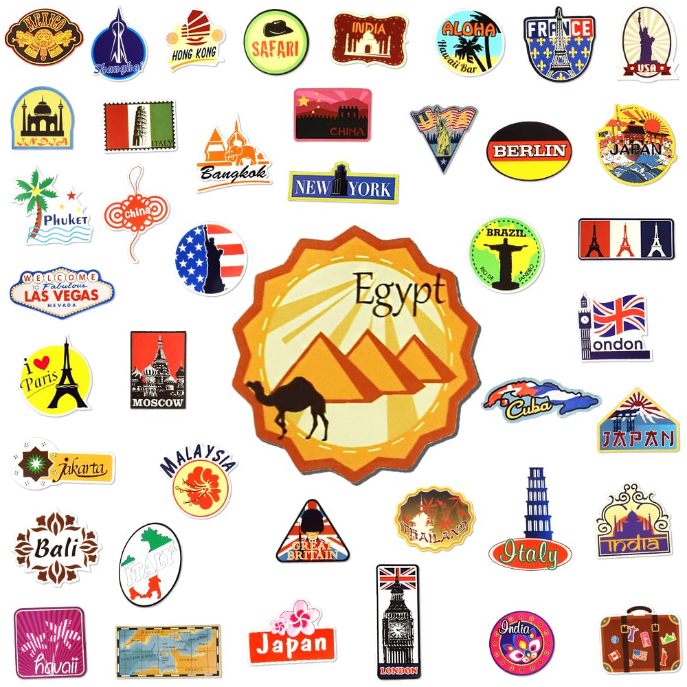 100 Pcs Waterproof Laptop Vinyl Stickers for Party Bag Filler Water Bottle Skateboard(Travel Theme)