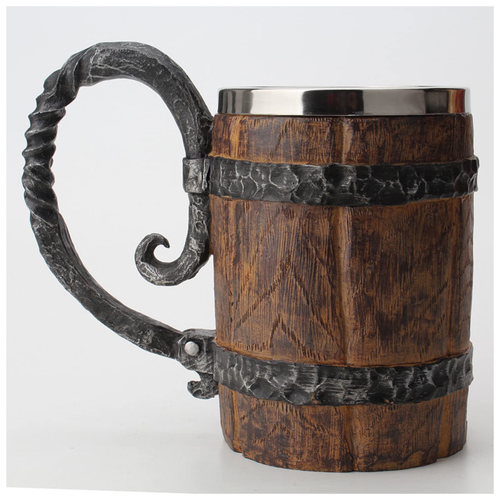 KAYLRE Wine Glasses Wooden barrel Stainless Steel Resin 3D Beer Mug Goblet Game Tankard Coffee Cup Wine Glass Mugs 650ml Glass