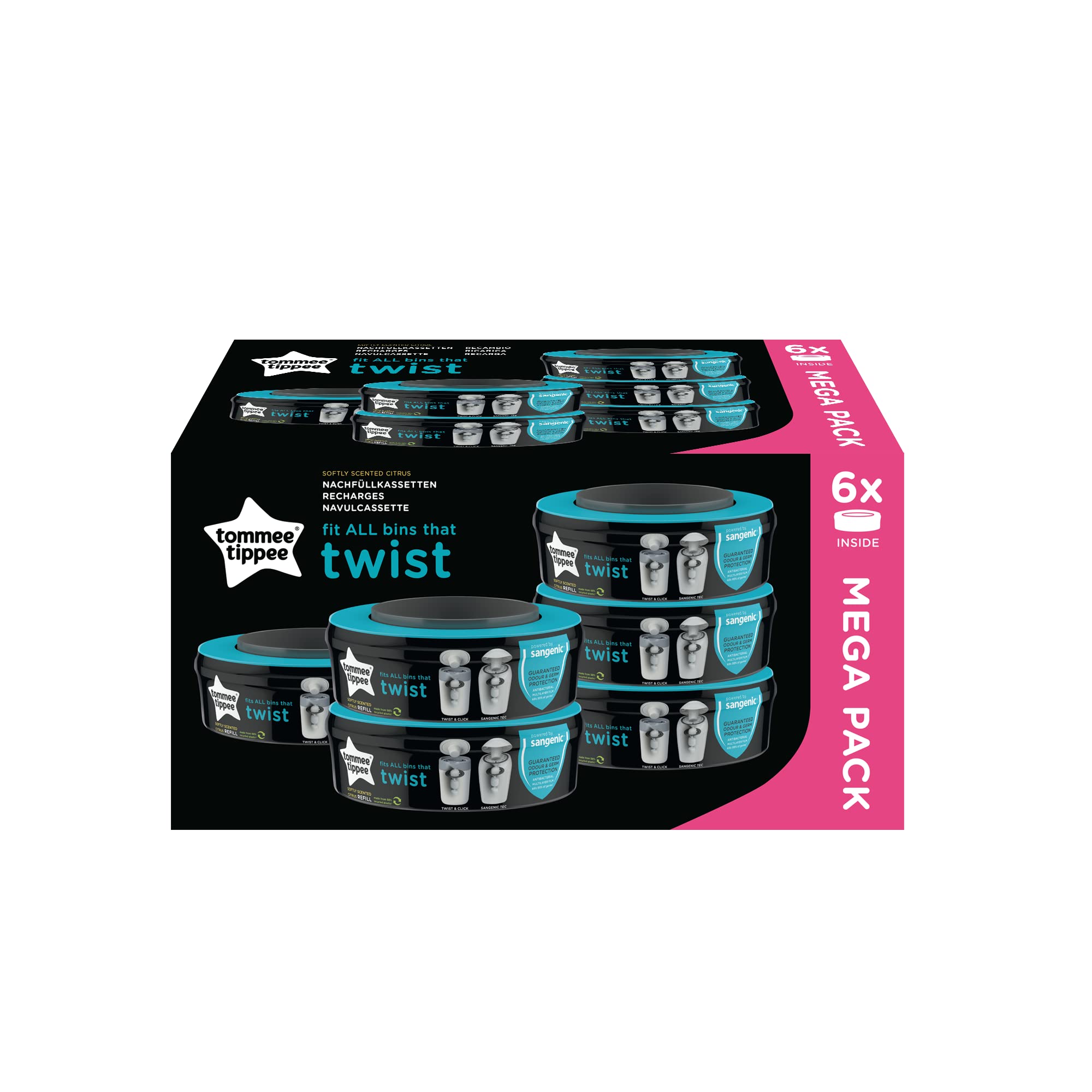 Tommee Tippee Windeleimer Nachfüllkassetten für Twist & Click und Sangenic TEC Windeleimersysteme, 6er Set