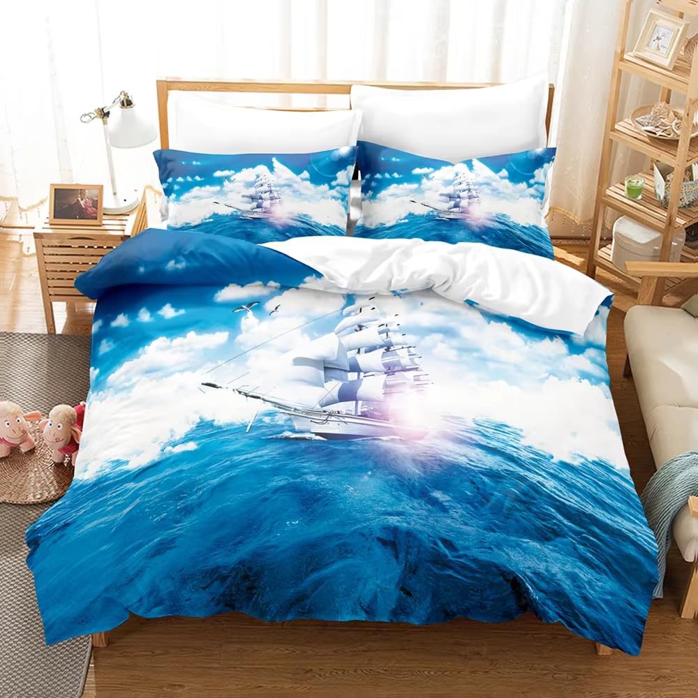 Housse de couette et taie d'oreiller motif vagues parure de lit king size tissage haut de gamme