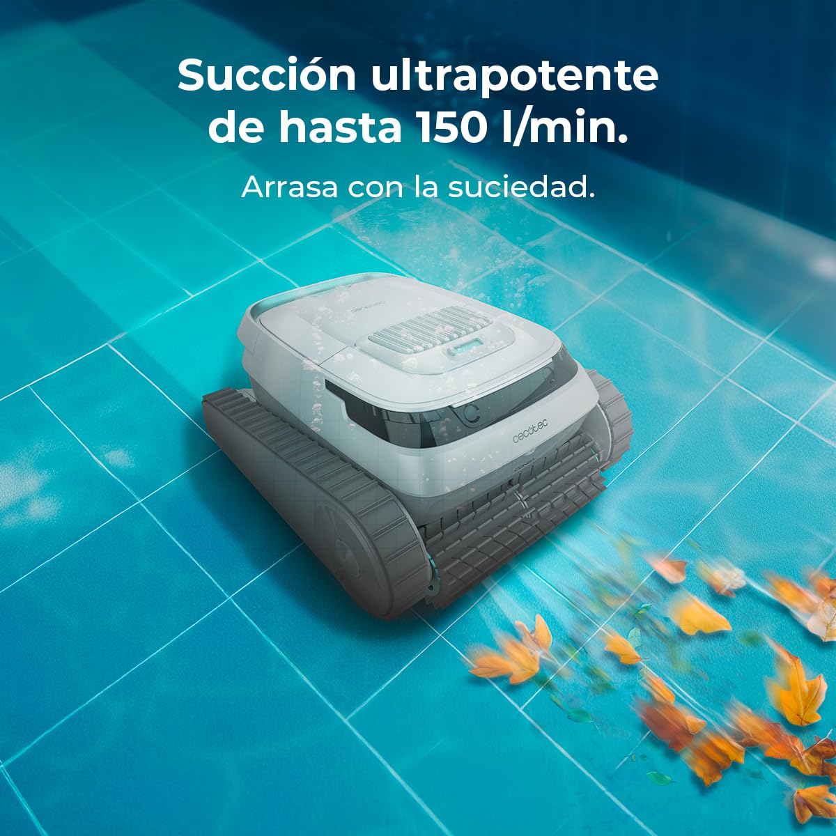 Cecotec Robot Limpiapiscinas para Fondos, Paredes y Línea de Flotación Conga Pooldroid 5000 TotalClean Pearl. Superficies 100m2, Pendiente Máx 90º, Autonomía 120mins, Filtro Alta Eficiencia 180μm, 4L
