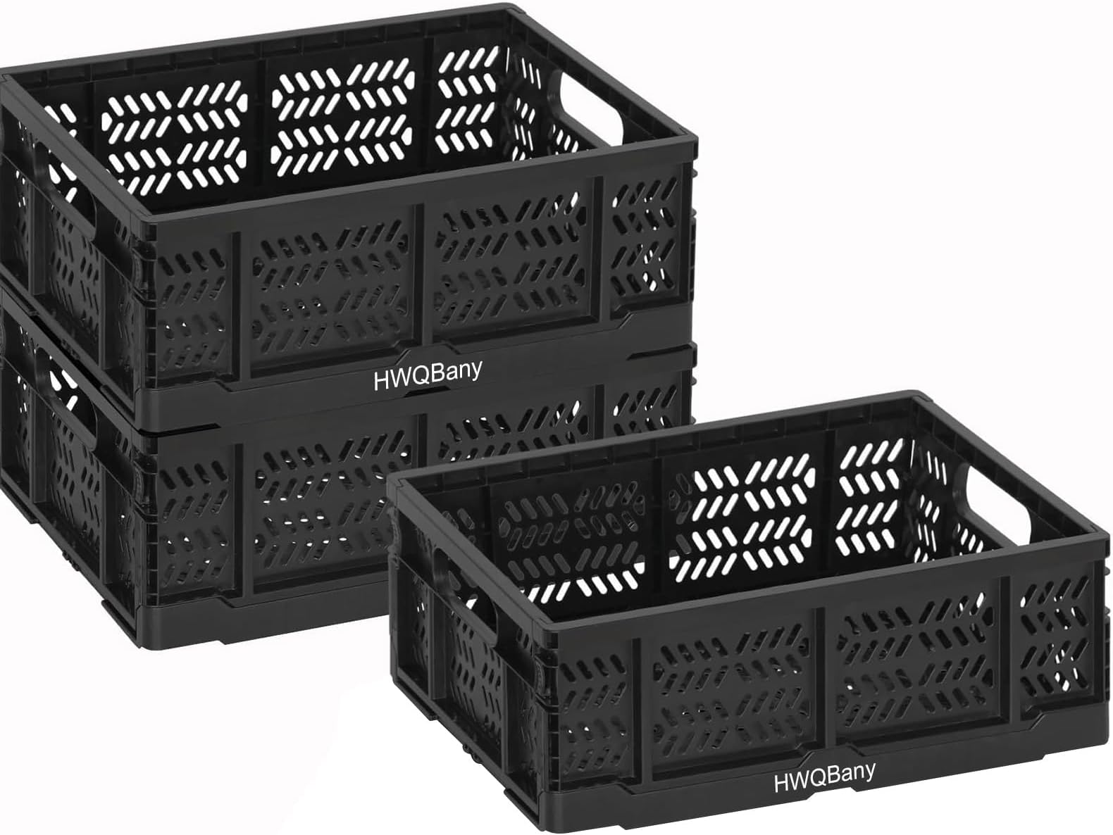 Milk Crate, 20L Collapsible Crate, 3 Packs Plastic Stackable Storage Crate, Heavy Duty Organizer Basket for Home Kitchen Bedroom Office School Store (Black, 15.7"x 11.8" x 6.2")
