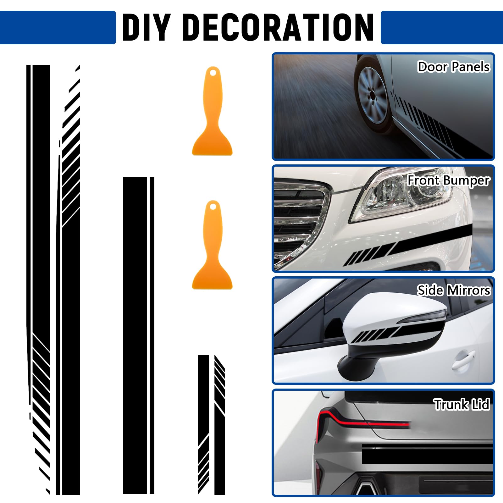 5 strisce laterali per auto, strisce laterali da corsa, in PVC, per SUV, camion e fuoristrada, autoadesive, per tuning (nero)